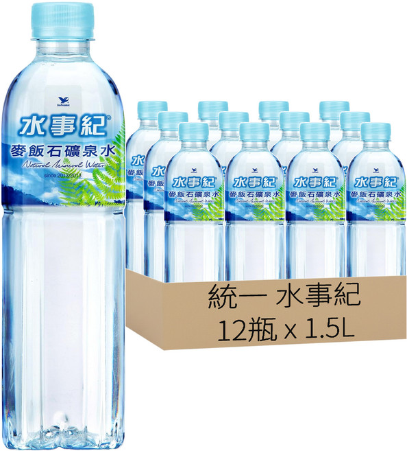 統一 水事紀 麥飯石礦泉水, 1500ml, 12瓶
