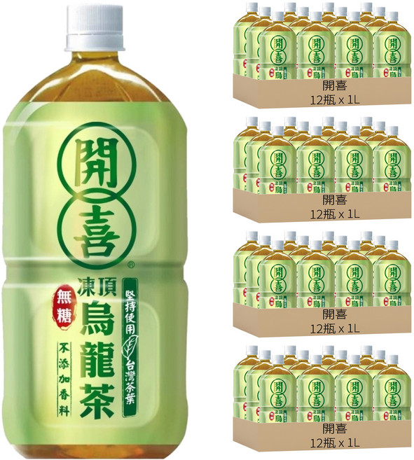 開喜 烏龍茶 無糖, 1L, 48瓶