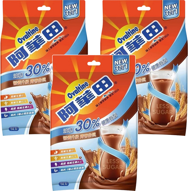 Ovaltine 阿華田 減糖營養巧克力麥芽飲品, 31g, 14包, 3袋