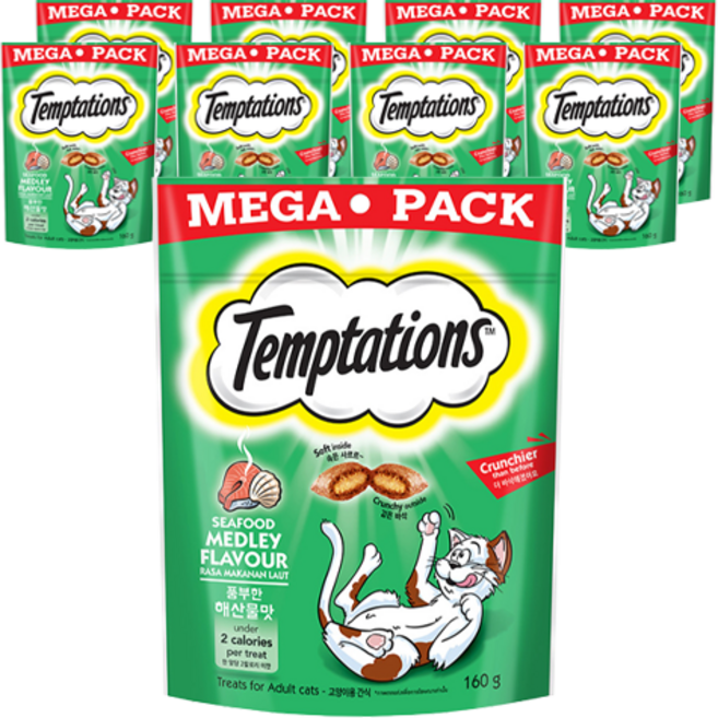 템테이션 고양이 스낵, 풍부한 해산물맛, 160g, 9개