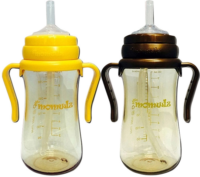 맘위즈 PPSU 젖병 호환 빨대컵 300ml, 옐로우, 브라운, 1세트