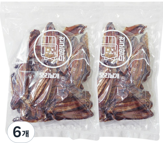 천군맘마 강아지 간식, 오리날개, 500g, 6개