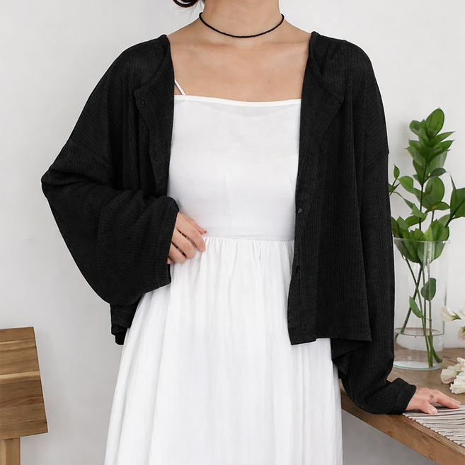 라라온 여성용 오버핏 스판 얇은 골지 긴팔 가디건 TSP961