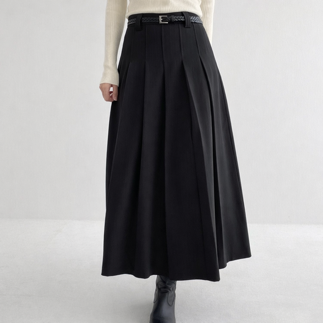 라라온 뒷밴딩 플리츠 롱 스커트 TSP3018