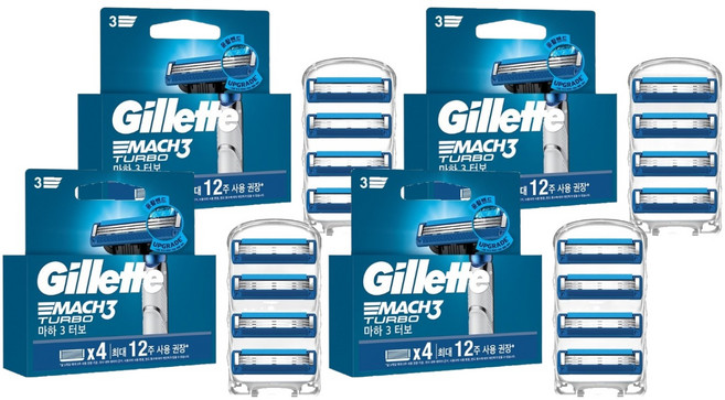 질레트 정품 마하3 터보 면도날, 4개입, 4개