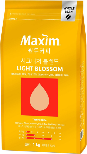 맥심 원두커피 시그니처 블렌드 라이트 블로섬, 홀빈(분쇄안함), 1kg, 1개