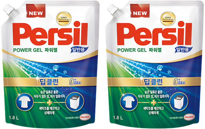 퍼실 딥클린 파워젤 플러스 겸용 액상세제 리필, 1.8L, 2개