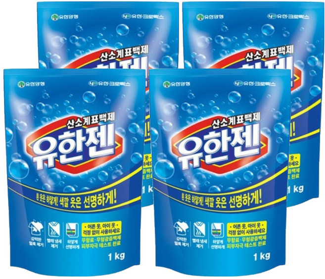 유한젠 산소계 표백제 분말형 리필, 1kg, 4개