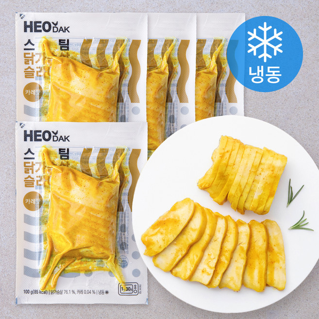 허닭 스팀 닭가슴살 슬라이스 카레맛 (냉동), 100g, 1개입, 4개