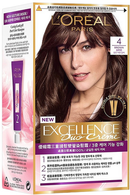 L'OREAL PARiS 巴黎萊雅 台灣公司貨 優媚霜三重護髮雙管染髮霜, 4 自然棕, 1組