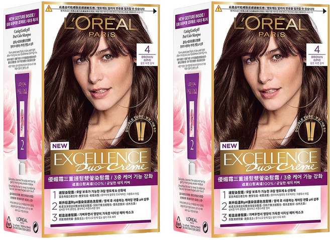 L'OREAL PARiS 巴黎萊雅 台灣公司貨 優媚霜三重護髮雙管染髮霜, 4 自然棕, 2組