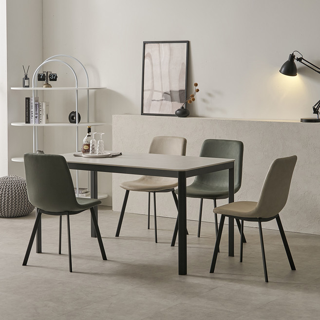 보니애가구 에븐 포세린 1400 부채꼴 세라믹 식탁의자세트 4인용 방문설치, 상판(아티쿠스그레이), 의자(퍼니그린2P+루트베이지2P), 일반의자 4