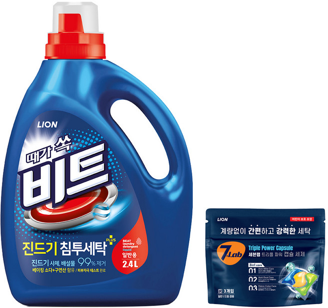 비트 일반용 액체세제 본품 + 세븐랩 트리플파워 캡슐 세제, 2.4L, 1개