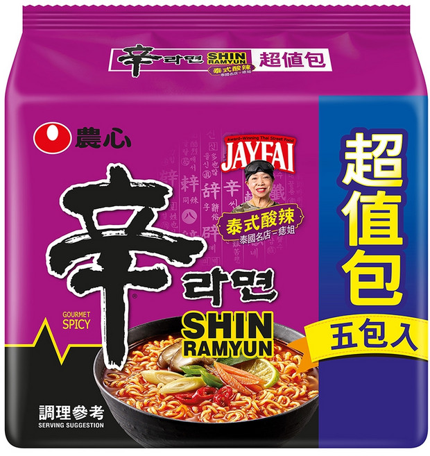 NONGSHIM 農心 辛拉麵 泰式酸辣味 123g, 5包