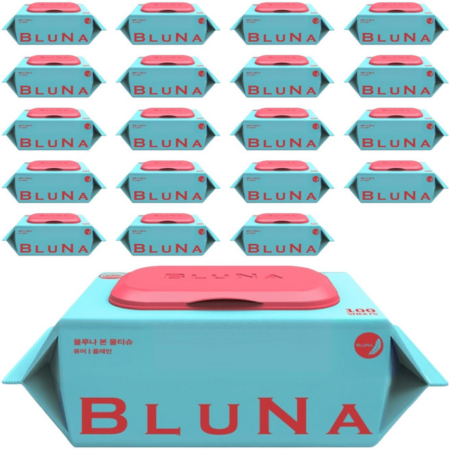 블루나 본 퓨어 저자극 물티슈 캡형, 20개, 100매, 40g