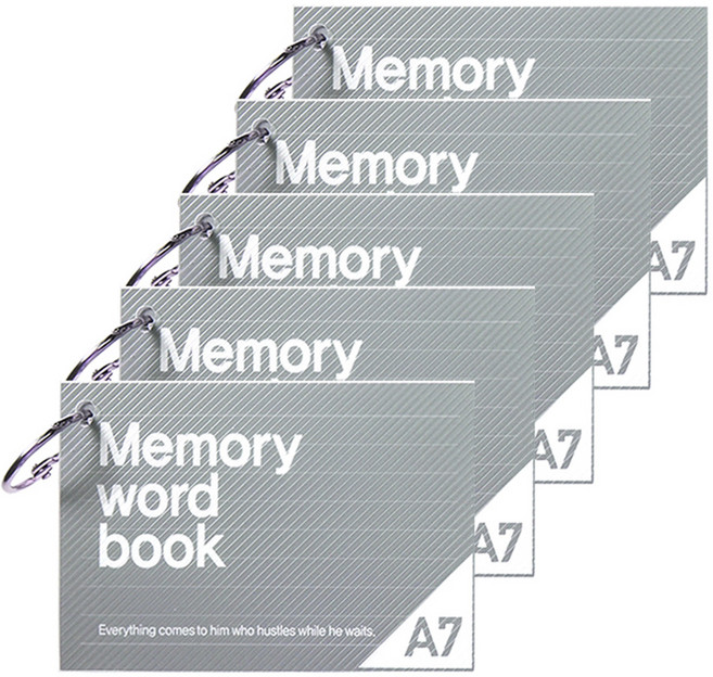 투영디자인 A7 메모리 링 단어장 60매, 그레이, 5개