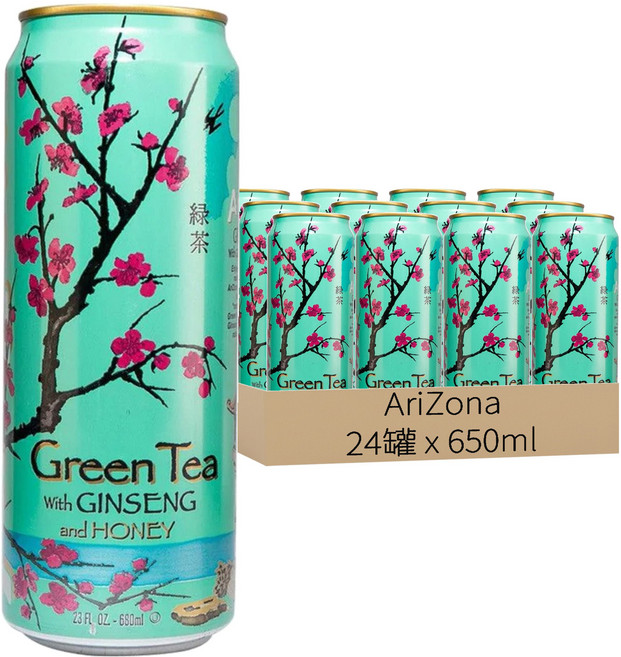 AriZona 蜂蜜人蔘綠茶, 650ml, 24罐
