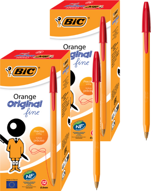 BIC 比克 Orange經典原子筆 0.8mm, 紅色, 2個