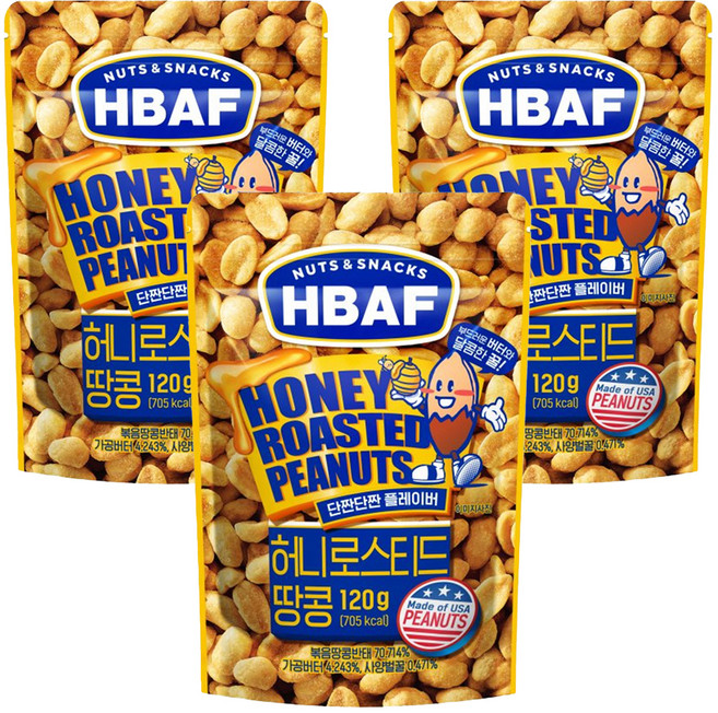 HBAF 蜂蜜奶油味花生, 120g, 3包