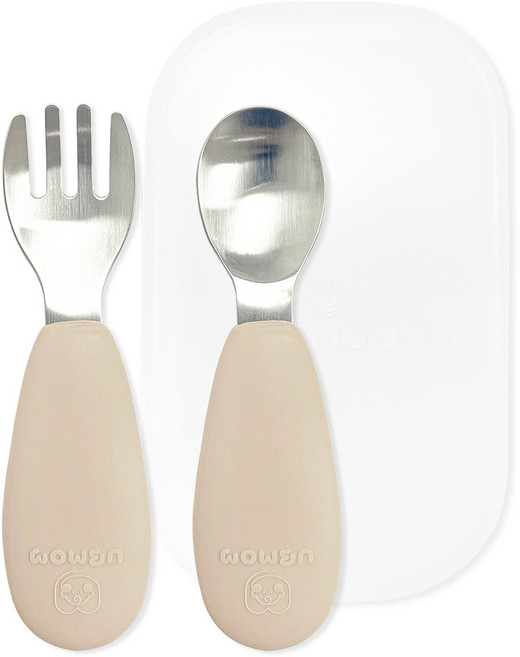 유비맘 스테인리스 실리콘 이유식 스푼포크 케이스 세트, 초코찰떡(초코), 1세트