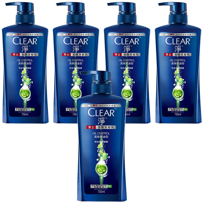 CLEAR 淨 去屑洗髮乳 清爽控油型, 750g, 5瓶