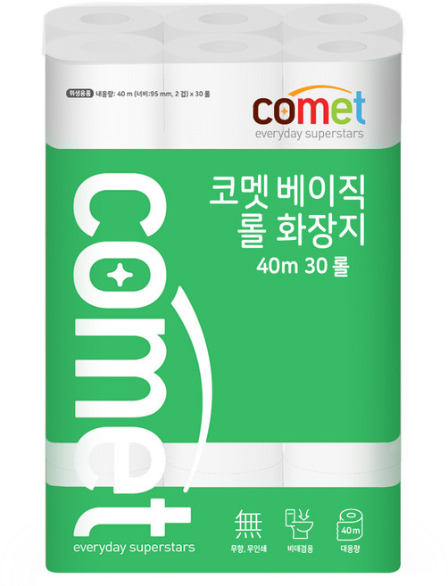 코멧 베이직 2겹 롤화장지 40m, 30개입, 1개