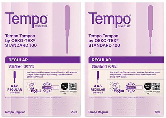 템포 오리지널 탐폰, 레귤러, 20개입, 2개