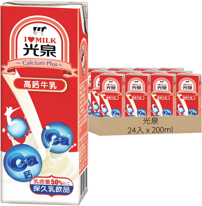 光泉 高鈣牛乳, 200ml, 24入