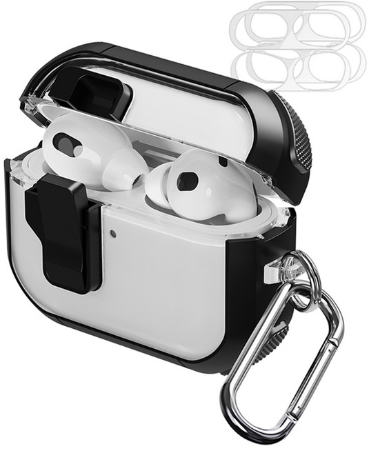 칸탐 에어팟 범퍼락 케이스+ 철가루 방지 스티커 2p, 에어팟프로1/2, 블랙, 1세트