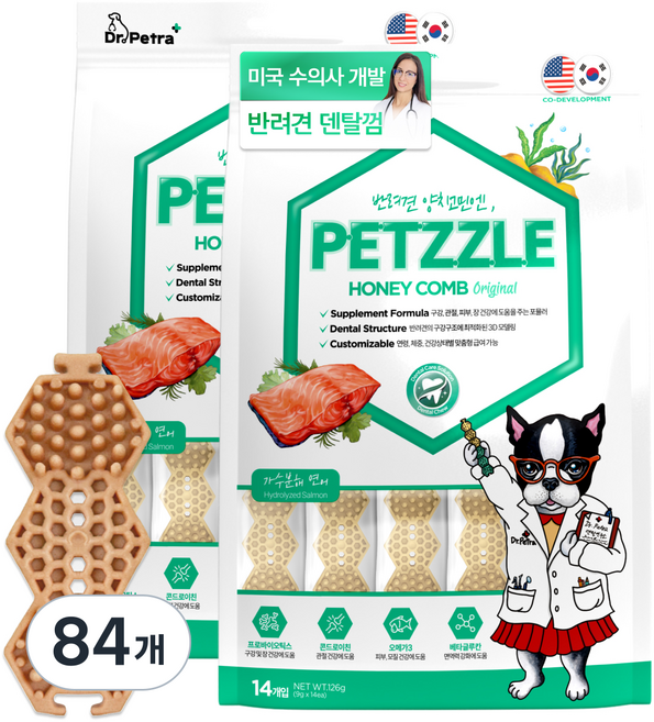 닥터페트라 강아지 펫즐 허니콤 덴탈껌, 가수분해연어맛, 9g, 84개