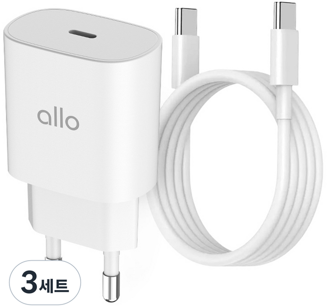 allo 緊湊型 PD PPS Type-C 超高速充電器 25W UC125PPS + 1.5m 高速充電線組, 白色, 3套