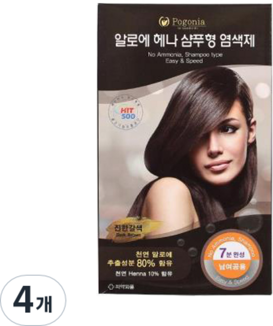 포고니아 알로에 헤나 샴푸형 새치 염색제, 진한갈색, 4개