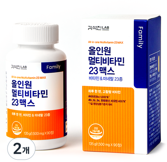 김석진랩 올인원 멀티비타민 23맥스 135g, 90정, 2개