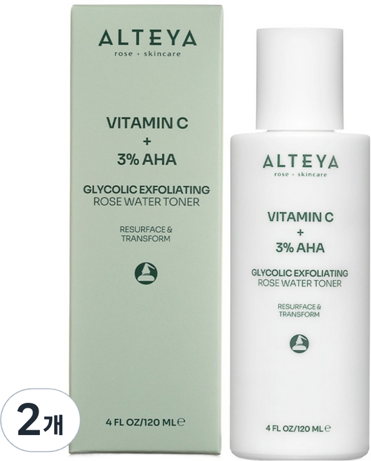ALTEYA organics 保加奧圖 甘醇酸去角質玫瑰化妝水, 2個, 120ml
