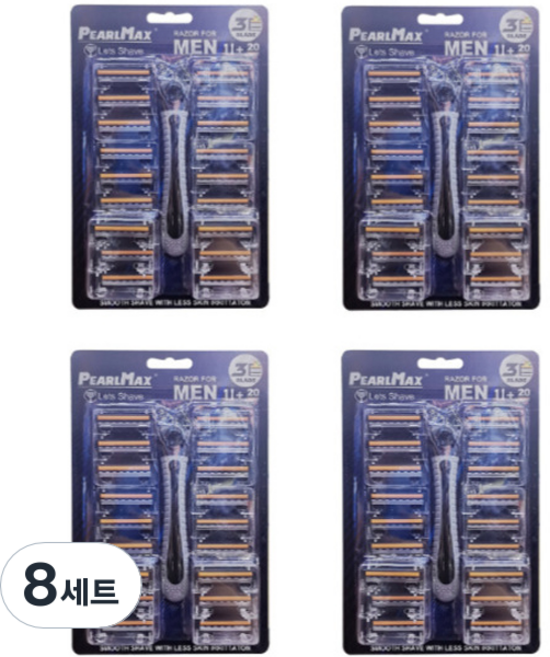 펄맥스 블루버킷 5단 터치 일회용 면도기 + 여분날 20p 세트, 8세트