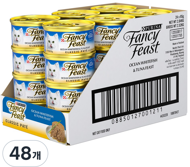 팬시피스트 생후 3개월 이후 고양이 화이트라벨 클래식 주식캔, 참치, 85g, 48개