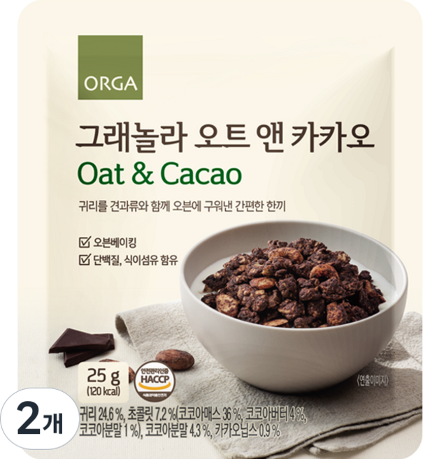 올가 그래놀라 Oat Cacao, 25g, 2개