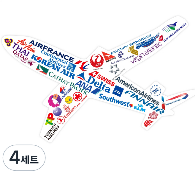 파티복닷컴 비행기 캐리어 스티커 STST0062, 혼합 색상, 4세트
