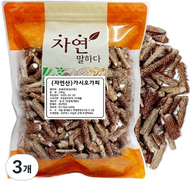 천년약초 국내산 자연산 가시오가피, 3개, 200g - 쿠팡