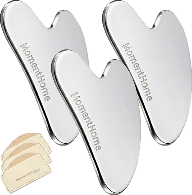 Moment Home 全身頭皮臉部經絡刮痧按摩器 + 高級皮革收納盒套組, 單一顏色, 3套