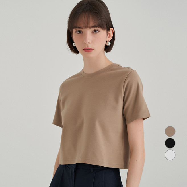 ELLE PARIS 여성용 통기성 세미 크롭 반팔 티셔츠