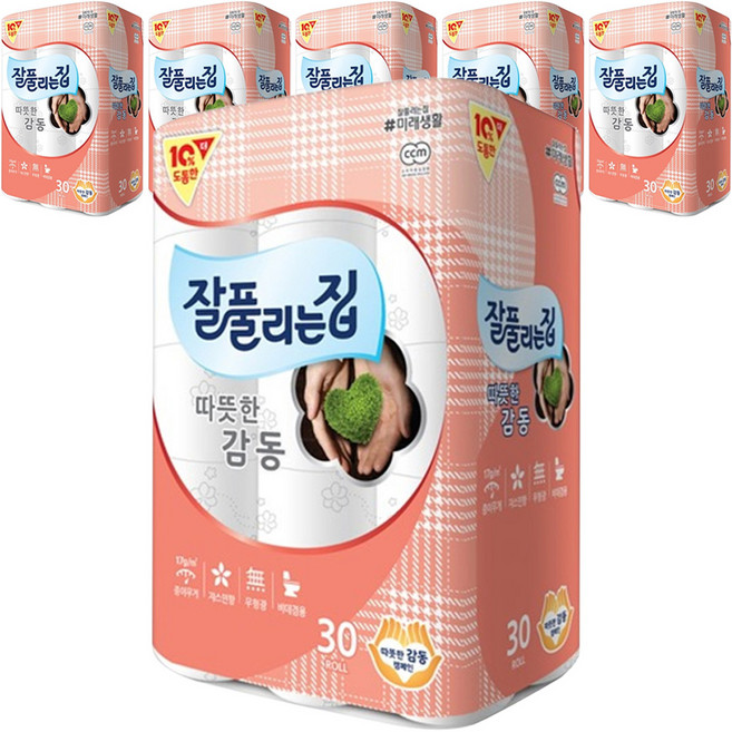 잘풀리는집 따뜻한감동 3겹 고급롤화장지, 25m, 30개입, 6개