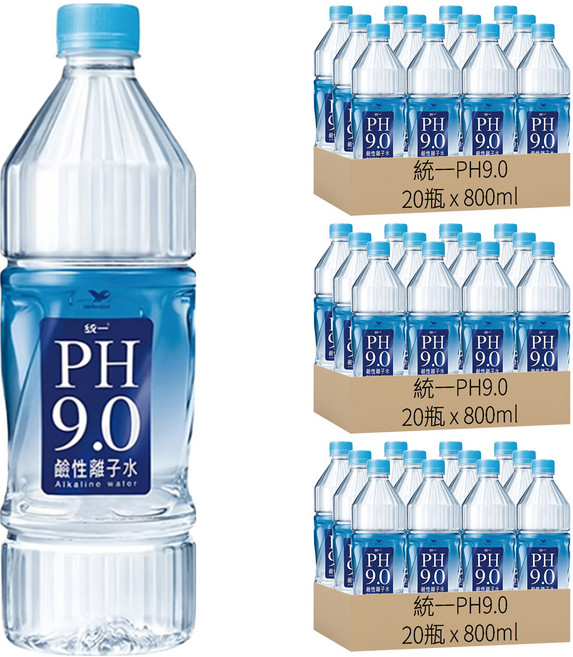 統一PH9.0 鹼性離子水, 800ml, 60瓶