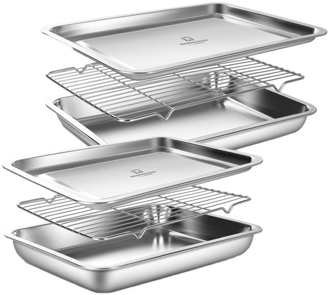 바겐슈타이거 연마제 없는 스텐 사각 트레이 세트, 밧드 + 랙 + 트레이, 1세트