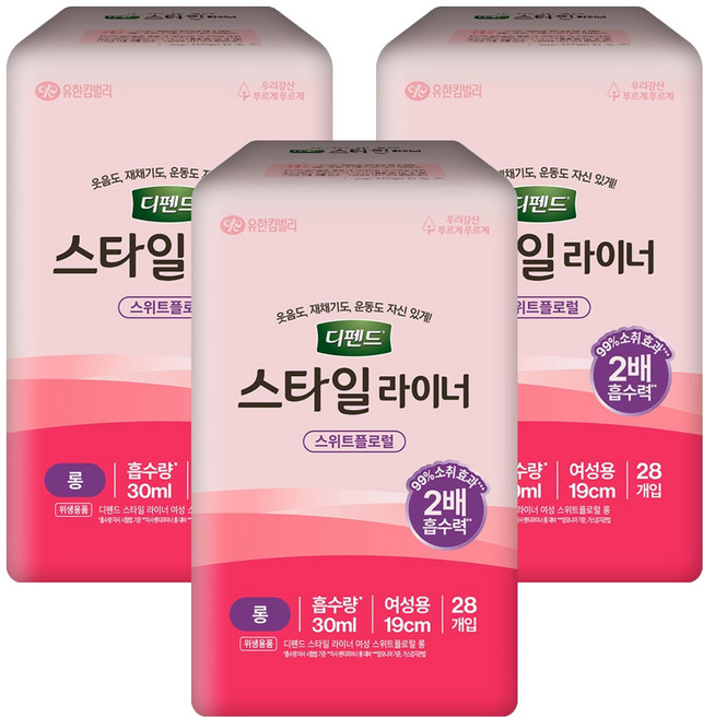 디펜드 여성용 스타일 라이너 스위트플로럴향, 28개입, 3개