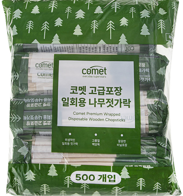 코멧 고급포장 일회용 나무젓가락, 1개, 500개입
