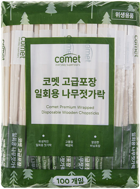 코멧 고급포장 일회용 나무젓가락, 1개, 100개입