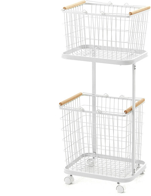 코멧 홈 와이어 햄퍼 트롤리 2단 빨래바구니, 화이트