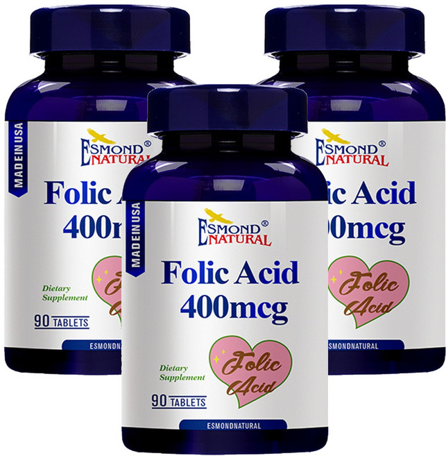 ESMOND NATURAL 愛司盟 葉酸食品錠 400mcg, 90顆, 3瓶