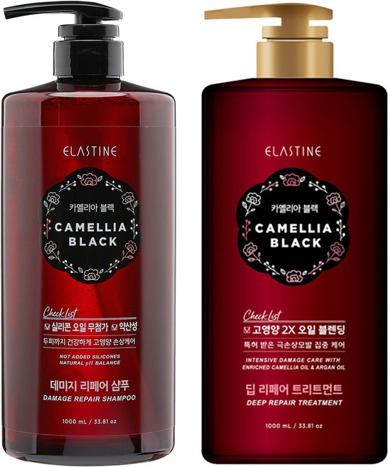 엘라스틴 카멜리아 블랙 인텐시브 데미지 리페어 샴푸 1000ml + 딥리페어트리트먼트 1000ml, 1개